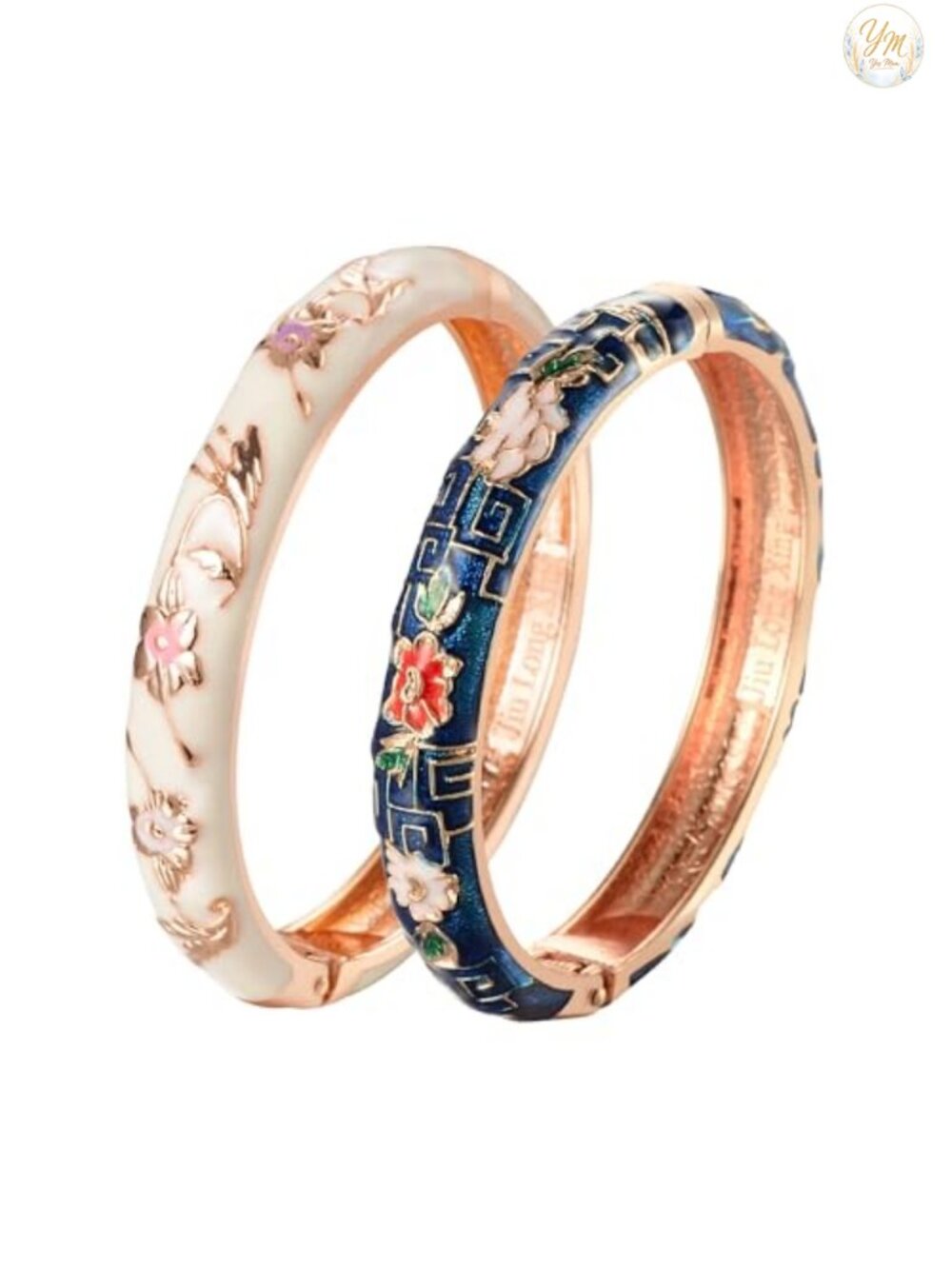 UJOY Enameled Bangle Bracelet Set Butterfly Hinged Cuff Gift Box